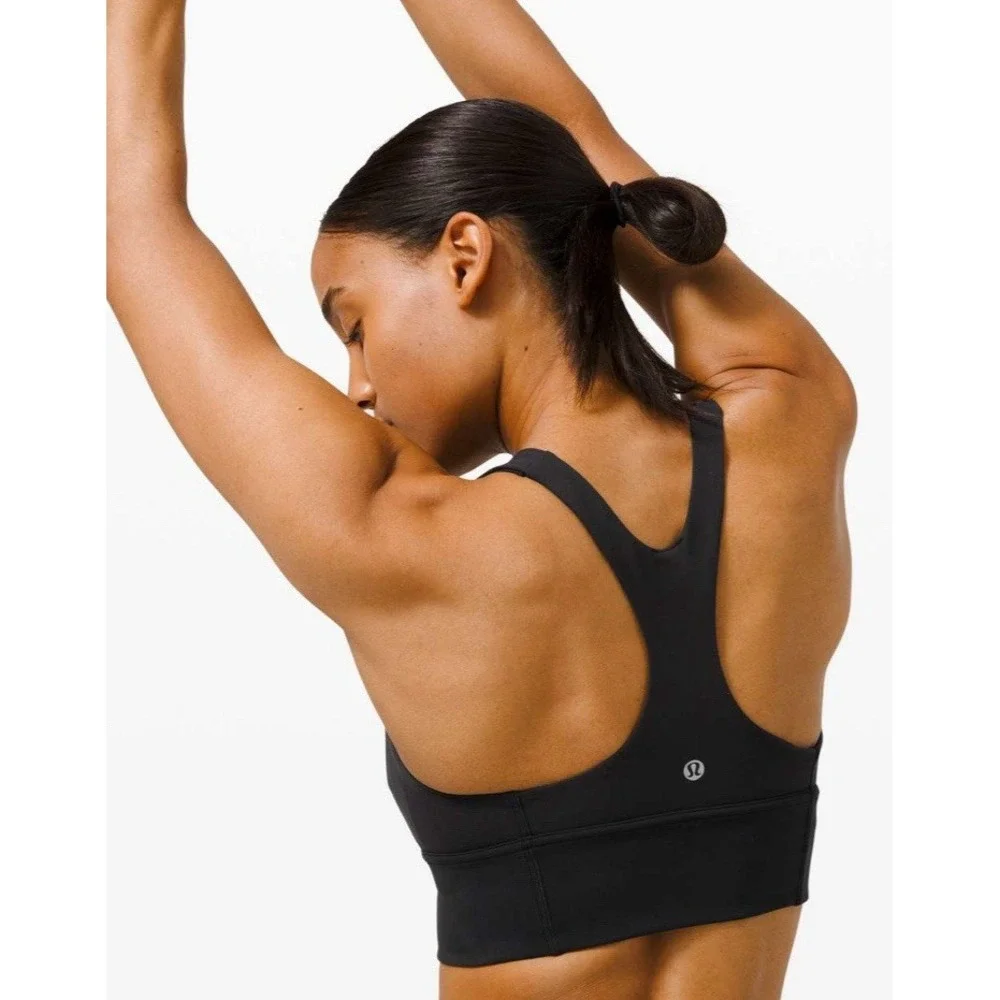 Lululemon‎ Black Wunder Train Long-Line Sports Bra Medium Support Sz 4 Gym